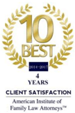 10 Best | 4 years Client Satisfaction | American Institute Of Family Law Attorneys | 2011-2017